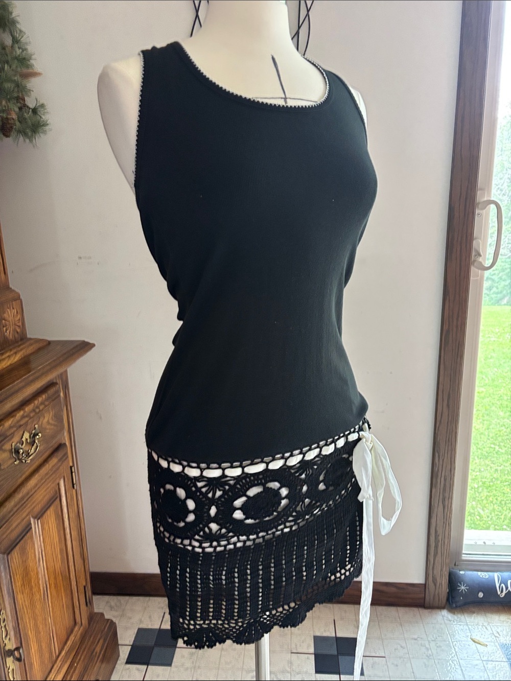 Black Crochet-Trim Midi Dress - Women